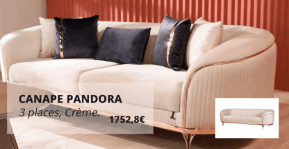 Canapé Pandora 3 places, coloris crème